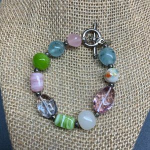 Seasons Pastel Bead Bracelet Barbie Pink Green Blue Silver Toggle Flower Marble